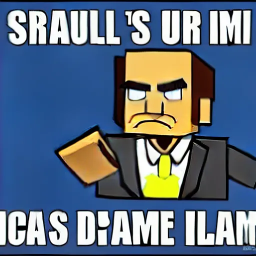 Prompt: Saul Goodman from Breaking Bad in the game Minecraft