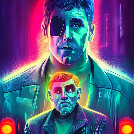 Prompt: cyberpunk Jay Leno, realistic, high definition, HDR, 4K, neon lights, vivid colors, hyper detailed, style of Blade Runner 2049, masterpiece, trending on artstation