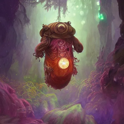 Prompt: ultra realistic illustration of magical tardigrade, forest, fantasy, colorful lights, intricate, elegant, highly detailed, digital painting, artstation, concept art, smooth, sharp focus, illustration, art by artgerm and greg rutkowski and alphonse mucha