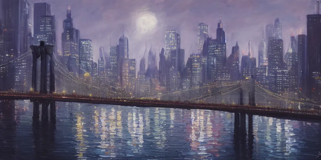 Image similar to Brooklyn in the distant future, cinematic lighting, detailed oil painting, hyperrealistic, 8k