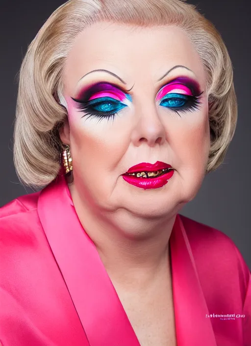 Image similar to studio portrait of lindsey graham in full drag dressed in drag dressed as a woman makeup, 8 k, studio lighting, key light, back light, sequents,