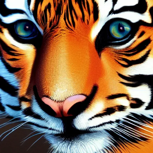 Image similar to an oil painting of floppa with the pattern of tigers fur, tiger stripes, domestic caracal, cat, strong, dramatic impactful colors, by artgerm, hd, hdr, ue 5, ue 6, unreal engine 5, cinematic 4 k wallpaper, 8 k, ultra detailed, gta 5 cover art, high resolution, artstation, award winning