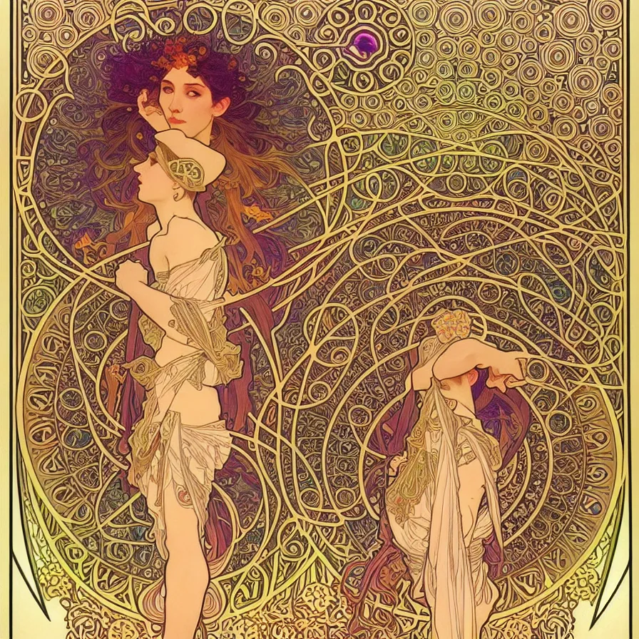 Image similar to psychedelic sacred geometry, intricate, sophisticated, ultra realistic, incredibly detailed, diagram, illustration, trending on artstation, art by alphonse mucha