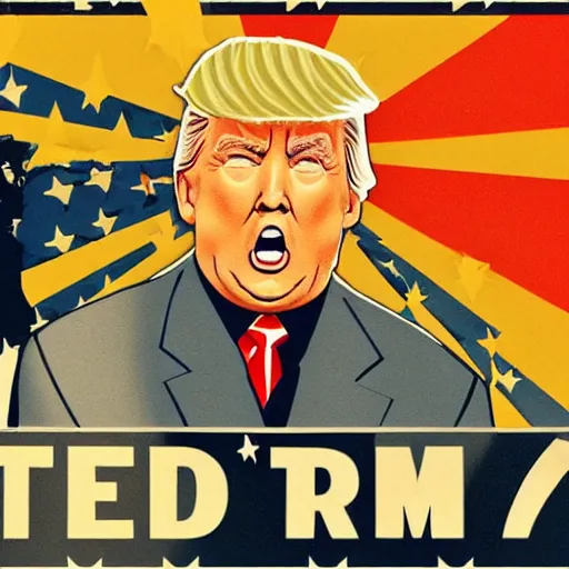 Prompt: Donald Trump depicted in an old style propaganda poster