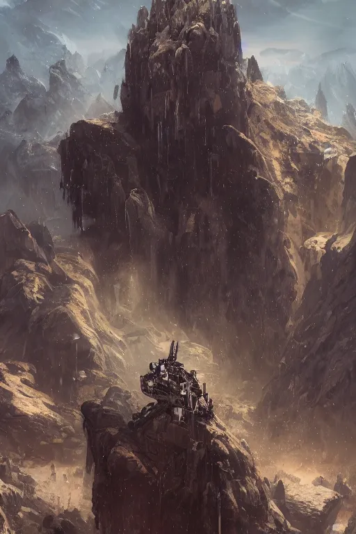 Prompt: a detailed portrait of a giant mechanical humanoid buried beneath the mountains by Greg Rutkowski, Sung Choi, Mitchell Mohrhauser, Maciej Kuciara, Johnson Ting, Maxim Verehin, Peter Konig, final fantasy, Marco lense , 8k photorealistic, cinematic lighting, HD, high details, atmospheric , trending on artstation