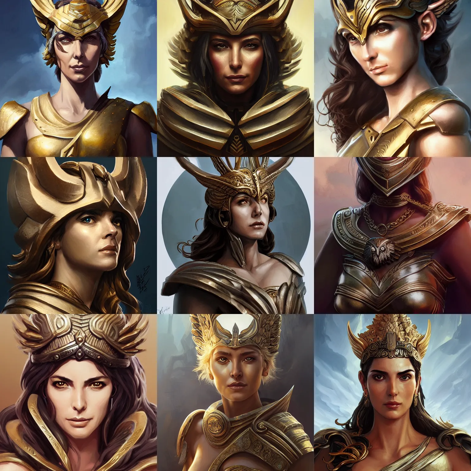 Image similar to athena, greek goddess, claudia black, art by artgerm and greg rutkowski and magali villeneuve, bronze greek armor, owl crown, d & d, fantasy, portrait, highly detailed, headshot, digital painting, trending on artstation, concept art, sharp focus, illustration