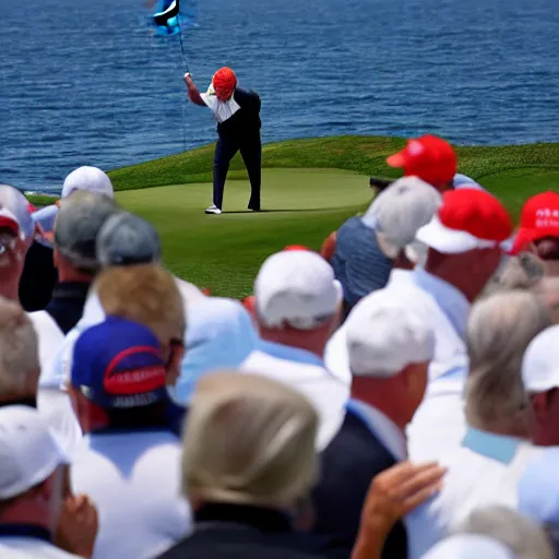 Prompt: donald trump playing golf at sea