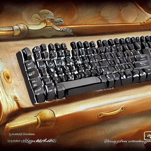 Image similar to computer keyboard with mushrooms as keys, by jean - baptiste monge