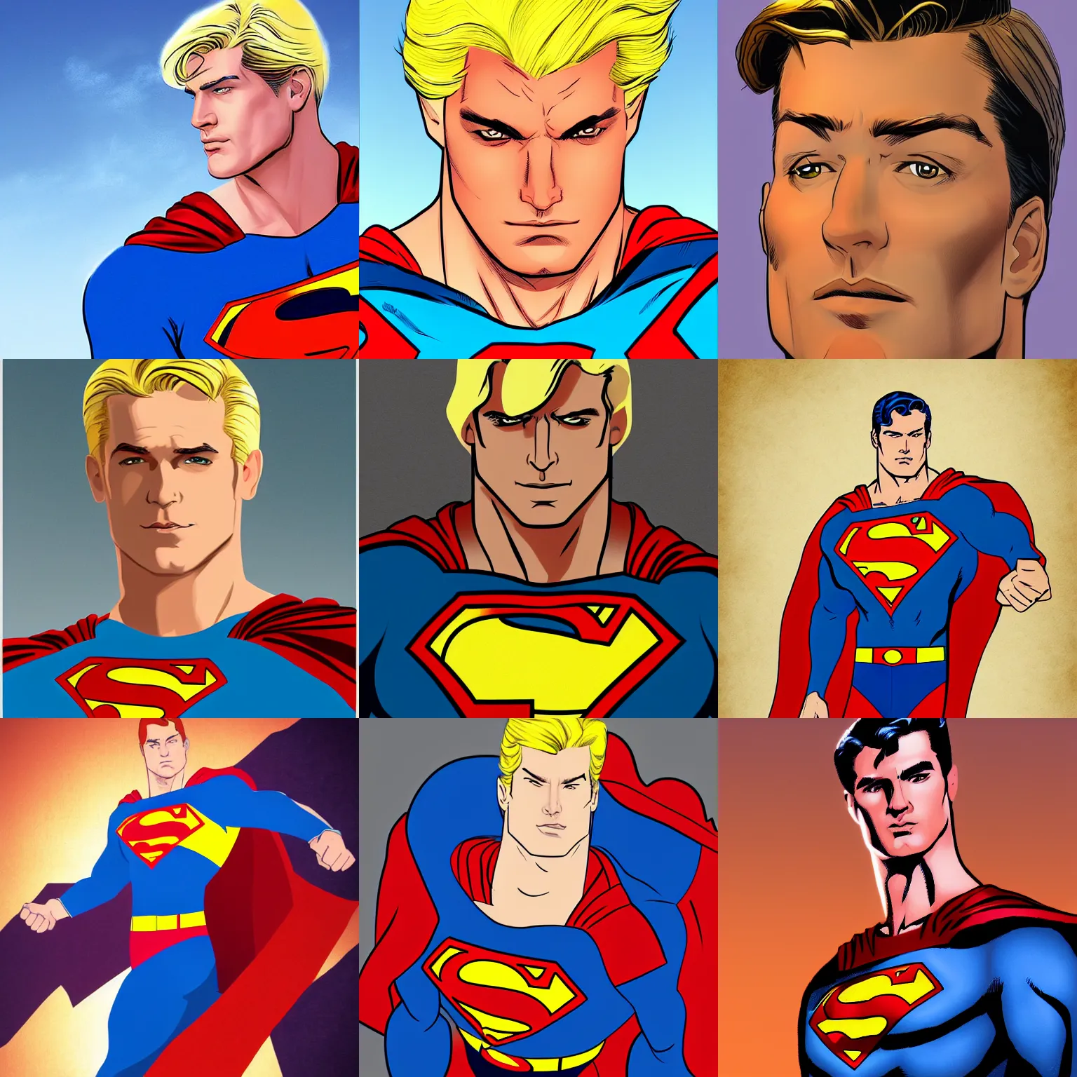Prompt: blonde anthony starr as superman by rutkowski, featured on artstation