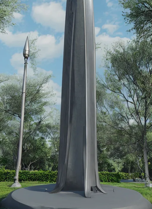 Image similar to highly detailed architecture render of a huge high futuristic metallic stele sculpture standing in city park, archdaily, made in unreal engine 4