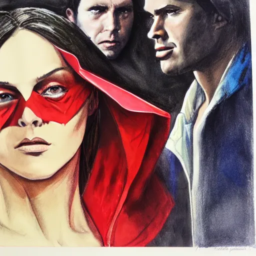 Image similar to photorealistic picture, by bob peak and alex ross and john romita jr, red riding hood lost in miami, gouache and wash paints, fine details, fine intricate, fine facial proportionate, fine body proportionate, fine fix broken line, fine fix duplicate line, smooth focus, sharp details, bokeh, 4 k, fine 5 k details