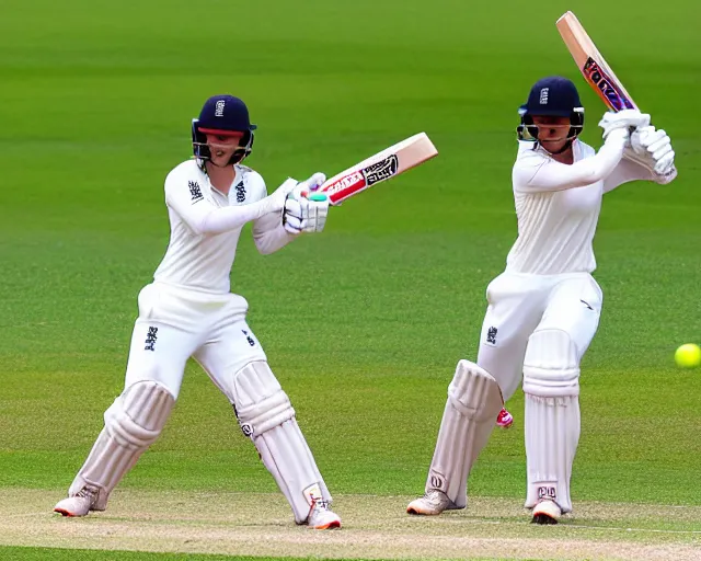 Image similar to emma watson opens the batting for england at lord's cricket ground, sports photography, close up, clear face