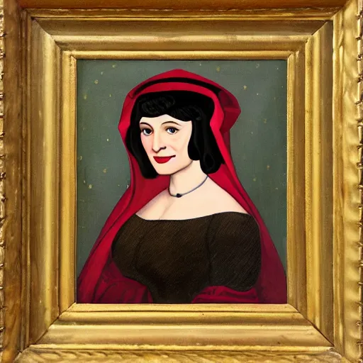 Prompt: medieval painting of marvelous mrs. maisel, miriam, art gallery, portrait, princess, oil painting