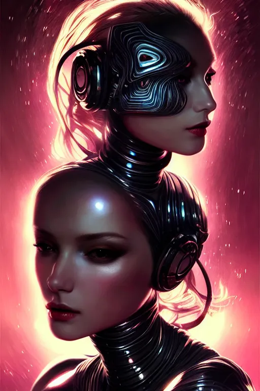 Image similar to beautiful female android in distress!, black shiny eyes, half portrait, background explosion, intricate detailed environment, floro details, intricate, elegant, highly detailed, digital painting, artstation, concept art, smooth, sharp focus, illustration, art by artgerm and brian sum