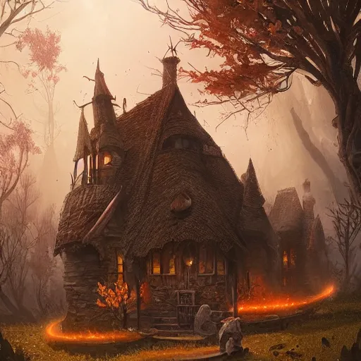 Image similar to a witch's house, fantasy art, in the style of greg rutkowski, illustration, epic, fantasy, cinematic, intricate, hyper detailed, artstation, concept art, smooth, sharp focus, ray tracing