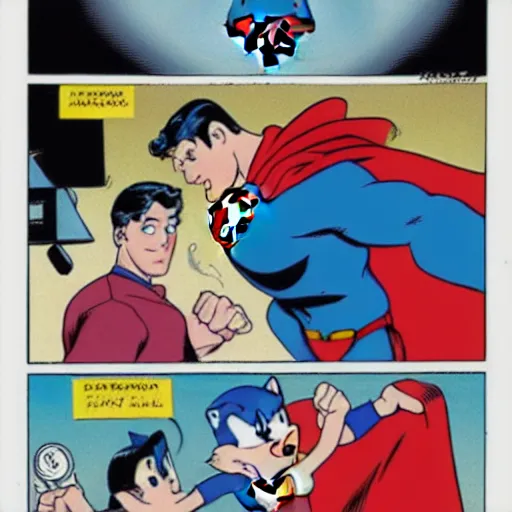 Image similar to superman punching sonic the hedge hog