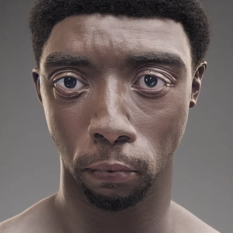 Prompt: beautiful studio photograph of colorful postmodern portrait sculpture of chadwick boseman disappointed, beautiful symmetrical face accurate face detailed face realistic proportions, made of spray - painted granite on a pedestal by ron mueck and matthew barney and greg rutkowski, hyperrealism intense cinematic lighting shocking detail 8 k