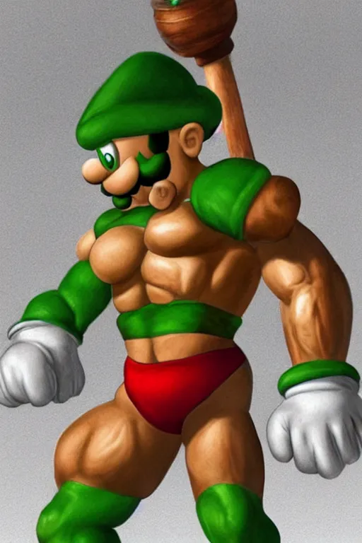 Prompt: muscular luigi from super mario, luigi bodybuilder, photorealistic, highly detailed,