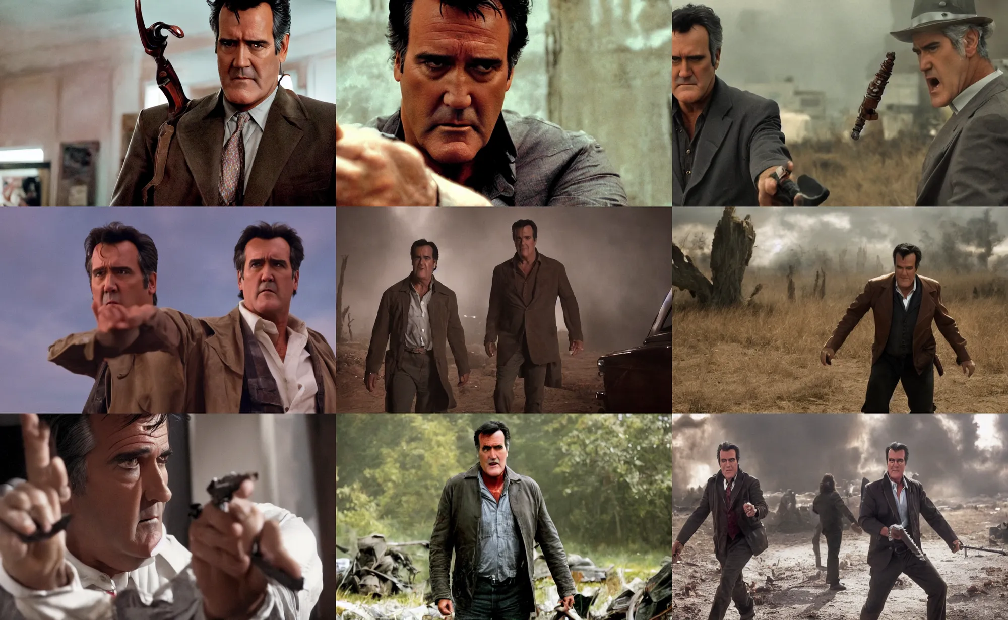 Prompt: cinematic still of bruce campbell in a movie directed by sam raimi