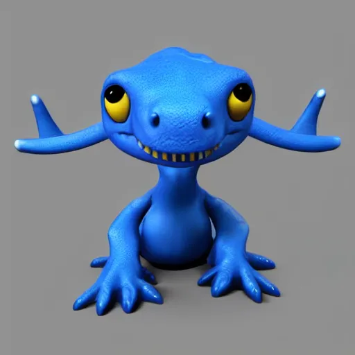 Image similar to a cute blue dinosaur with big eyes, 3d model, shaded, photorealistic rendering