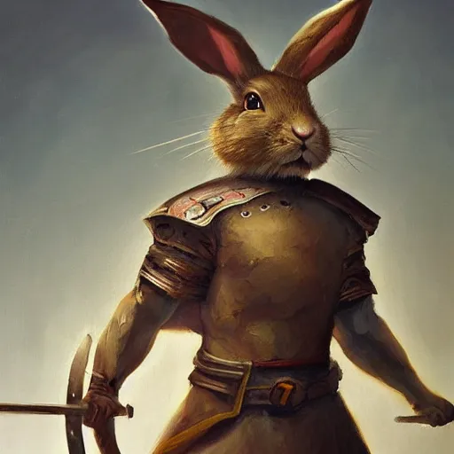 Image similar to anthropomorphic rabbit ancient warrior - swordsman, brush strokes, oil painting, greg rutkowski