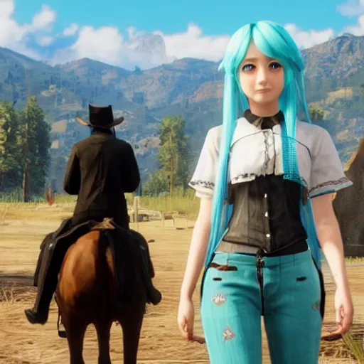 Prompt: hatsune miku in red dead redemption 2