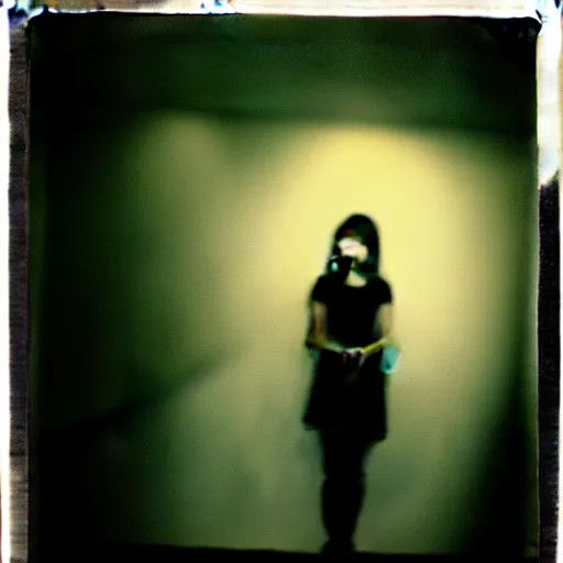 Image similar to atmospheric Polaroid photograph of Rika furude in the backrooms, professional photography