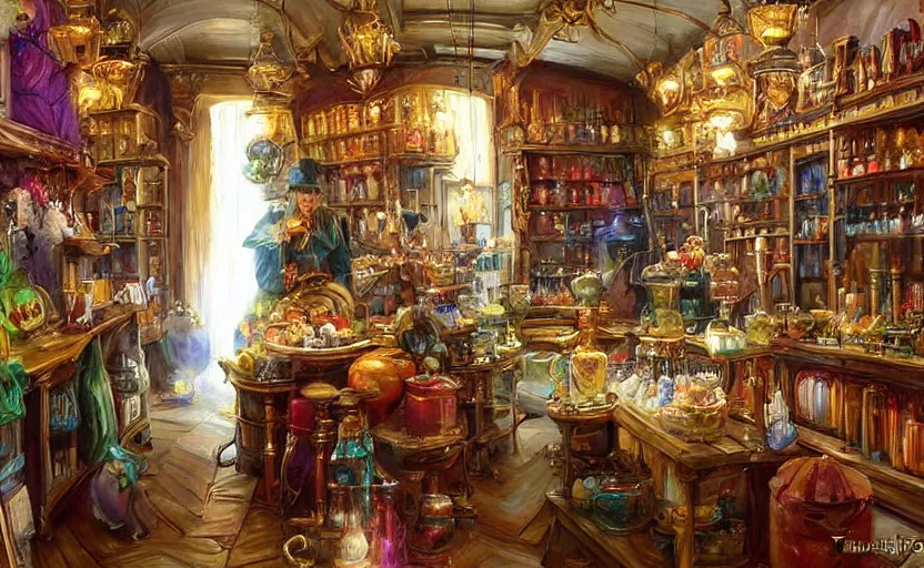 Image similar to Alchemy shop. By Konstantin Razumov, highly detailded