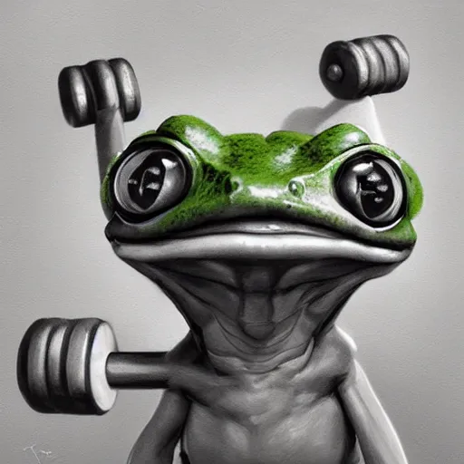 Prompt: A frog lifting weights at the gym, digital art, artstation, WLOP, CGSociety, Mandy Jurgens