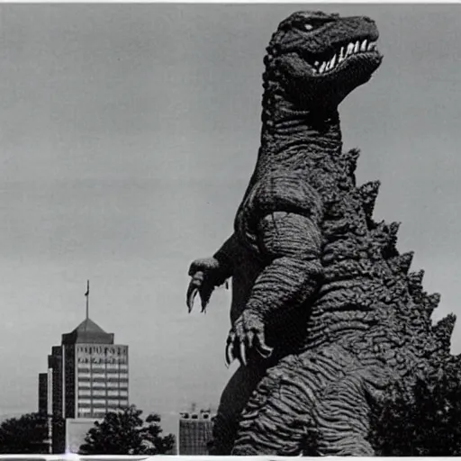 Image similar to godzilla attacking the corning tower albany, old movie