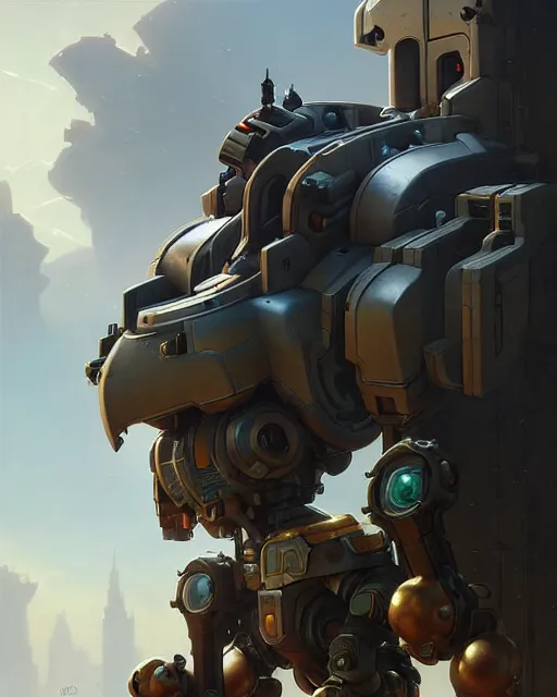 Prompt: bastion the robot from overwatch, character portrait, concept art, intricate details, highly detailed by greg rutkowski, michael whelan and gustave dore