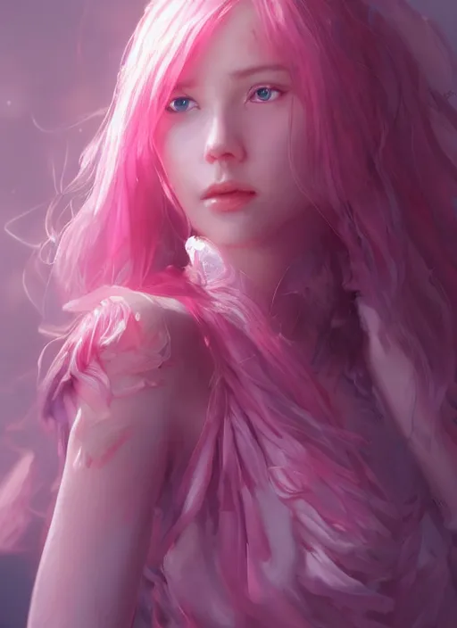 Prompt: pink dress, beautiful girl, fantasy, han so - hee, long hair, friendly, pure, perfect face, blue eyes, highly detailed, masterpiece, artstation, art by emika lightweaver and antoine collignon and akihiko yoshida