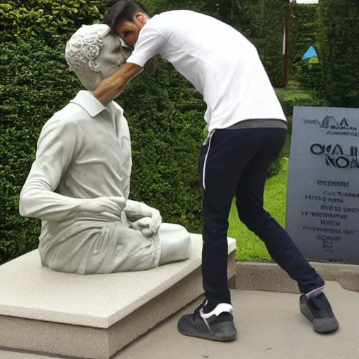 Image similar to a statue of novak djokovic sad about the vaccine