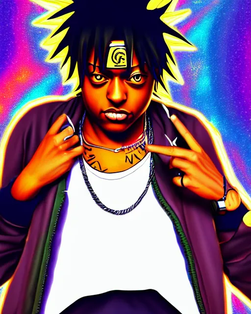 Image similar to juice wrld rapper rockstar legend highly detailed photo realistic naruto digital art