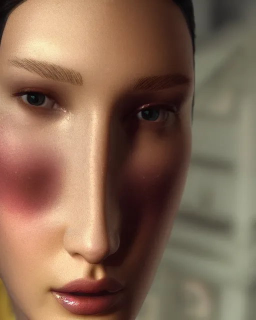 Image similar to a highly detailed metahuman 8 k close up render of bella hadid in gustav klimt style trending on artstation made in unreal engine 4