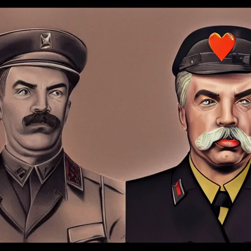 Image similar to lgbt art, tom of finland style, vladimir lenin, with stalin, in billy herrington body, art in 4 k, high quality