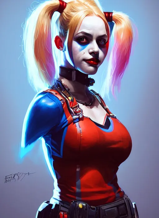 Image similar to portrait of apex legends harley quinn, intricate, elegant, glowing lights, highly detailed, digital painting, artstation, glamor pose, concept art, smooth, sharp focus, illustration, art by artgerm and greg rutkowski, artey freytag