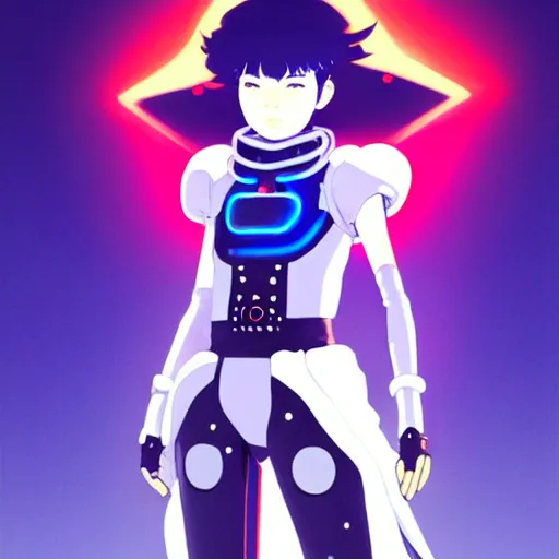 Image similar to a beautiful! bjork model, wearing futuristic cyber leather with articulate! glowing colored led lights, jrpg aztec street fashion, gapmoe yandere grimdark, trending on pixiv fanbox, painted by greg rutkowski makoto shinkai takashi takeuchi studio ghibli, akihiko yoshida