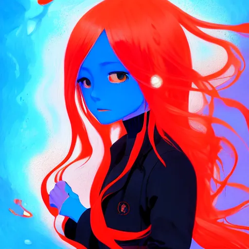 Image similar to red water swirling around rimuru tempest crying, enveloped in ghosts, sky blue straight hair, bangs, with amber eyes, black jacket, high collar, ultra fine detaile, dark theme, digital painting, psychedelic, cinematic, wlop, pixiv, ilya kuvshinov, ross tran