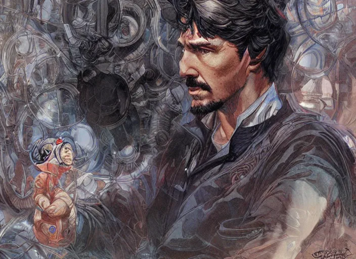 Prompt: a highly detailed powerful portrait of stephen strange, james gurney, james jean