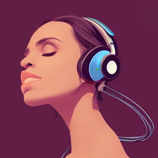 Prompt: an illustration of a beautiful woman listening to music with headphones by Alex Flores, highly detailed, digital art, trending on artstation