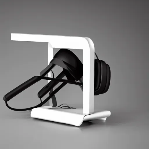 Image similar to wireless headphone stand machine, futuristic, techno, cyberpunk, product design, render, concept, fun