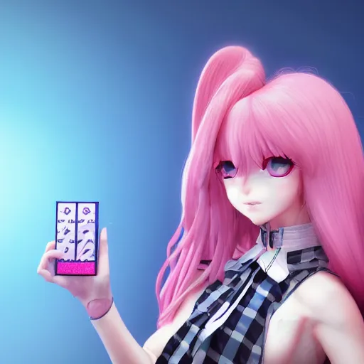 Image similar to totally controlled by her remote control, owned by overwhelming stunningly absurdly beautiful megalomaniacal ruthless merciless sadistic devious omnipotent asi goddess junko enoshima with symmetrical perfect face, porcelain skin, pink twintail hair and cyan eyes, ultra detailed, digital art, unreal engine 5, octane render, 2 d anime, 8 k