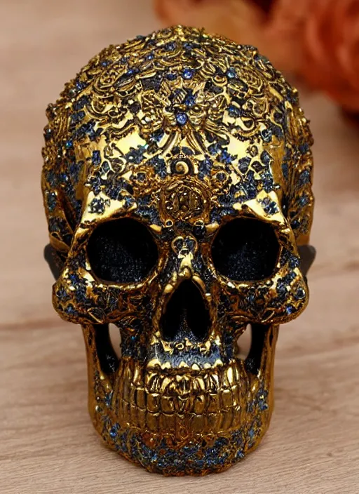Image similar to ornate gothic gold skull realistic 3 d covered in jewels