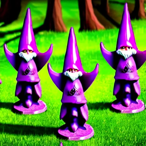 Image similar to purple gnome controlling spirits to fight off tree people in a winery. fantasy