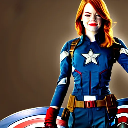 Image similar to Emma Stone as captain America