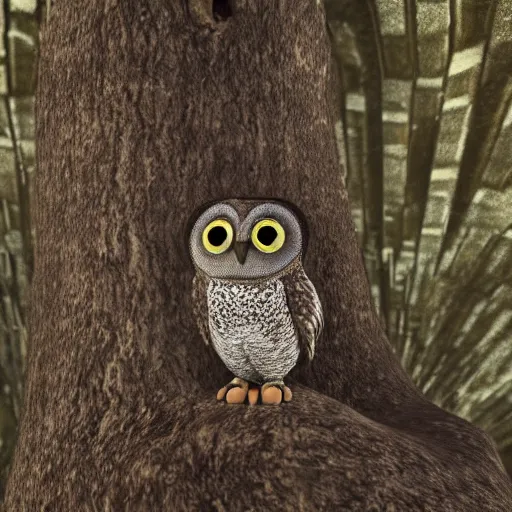 Prompt: an owl with eyeglasses perched on a dead tree, intricate detail, klimt, modigliani, octane render, unreal engine,