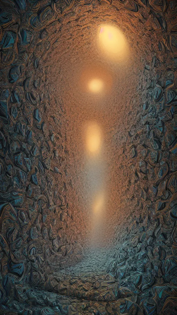 Image similar to 3d fractal background by Escher, psychedelic!, mandelbulb 3d, digital art, high details!, depth of field!, hard lighting!, trending on artstation, deviantart, octane render, HD, (((Low light))), 8k, eric zener, zdzisław beksiński