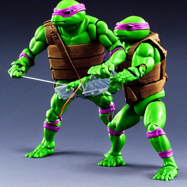 Image similar to leonardo tmnt action figure, 1 9 8 0 s, product shot, plastic toy, shiny, reflective, realistic, new in the package, unopened, mint codition