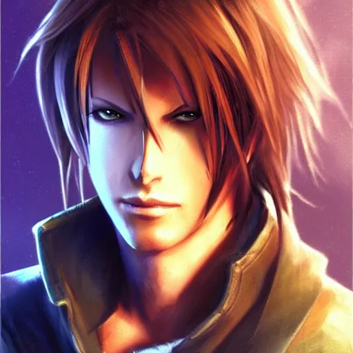 Prompt: portrait of squall from final fantasy viii, matte painting by ross tran, artstation